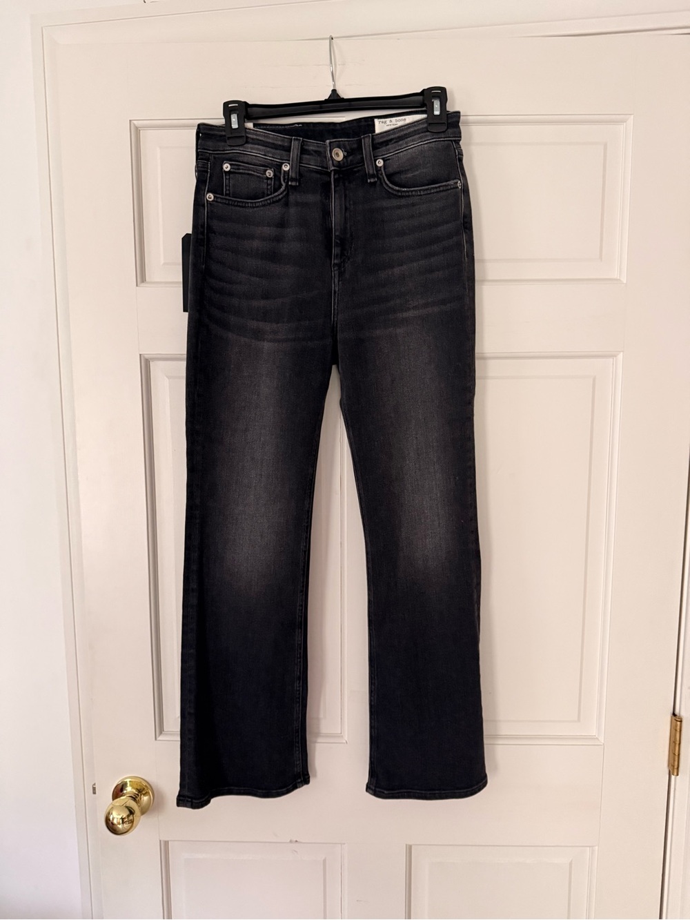 rag & bone Black Washed High Rise Ankle Flare Jeans
